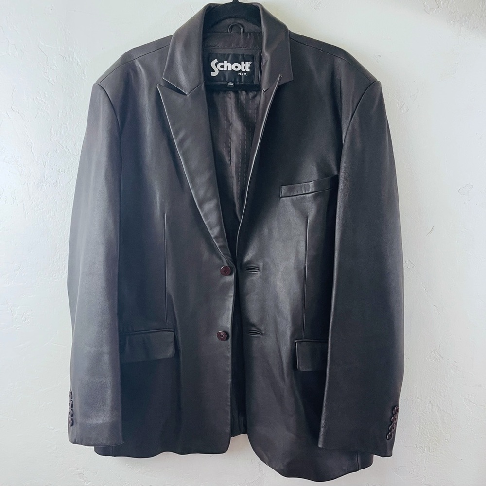 Schott NYC Brown Button Down Leather Blazer Size XL